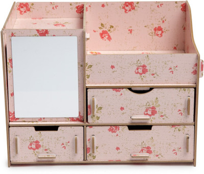 

Cortina 5 Comparment Wood Cosmetic Makeup and Jewelry Storage Box - Spacious Design - Great for Bathroom, Dresser, Vanity and Countertop with Mirror for Women - Multicolor To keep all makeup product at one places Vanity Box(Multicolor)