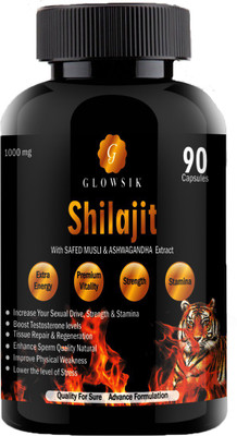 

G GLOWSIK Shilajit extracts with safed musli & ashwagandha (90-capsules) 1000 mg(66 mg)