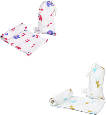

Polka Tots Printed, Animal  Swadding Baby Blanket(Cotton, White