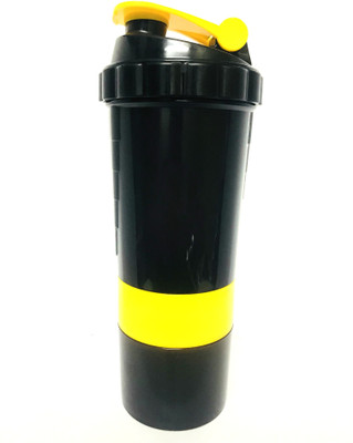 

Spider PROTEIN SHAKER WITH STEEL WEB DESIGN SHAKE, DOUBLE COMPARTMENT WITH PILLS SECTION 525 ml Shaker(Pack of 1, Yellow), Black;yellow