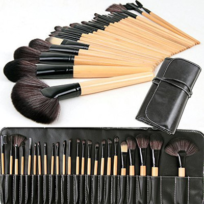 

AlexVyan 24 Pcs Certified Professional Wood Handle with Leather Pouch Cover Full Makeup Brush Set Chubby Pier Foundation Eyeshadow Blending Maskara Lip Brush BB Cream Makeup Brushes Loose Powder Brush Flat Kit Pincel Maquiagem(Pack of 24)
