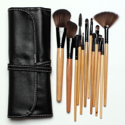 

AlexVyan 12 Pcs Professional Wood Handle with Leather Pouch Cover Full Makeup Brush Set Chubby Pier Foundation Eyeshadow Blending Maskara Lip Brush BB Cream Makeup Brushes Loose Powder Brush Flat Kit Pincel Maquiagem(Pack of 12)