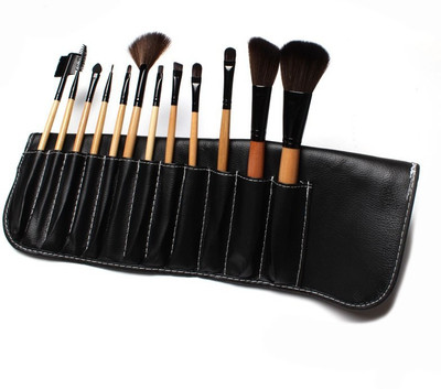 

AlexVyan 12 Pcs New Professional Wood Handle with Leather Pouch Cover Full Makeup Brush Set Chubby Pier Foundation Eyeshadow Blending Maskara Lip Brush BB Cream Makeup Brushes Loose Powder Brush Flat Kit Pincel Maquiagem(Pack of 12)