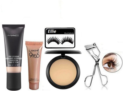 

ellie Eyelashes,Mac Pro Longwear Norishing Foundation,Lakme 9to5 Mousse,Mac Studio Fix Compact,Eyelashes Curler(Set of 5)