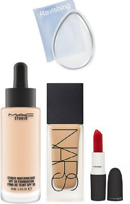 

ravishing silicone puff, MAC STUDIO WATER WEIGHT & NARS FOUNDATION & MATTE LIPSTICK(Set of 4)