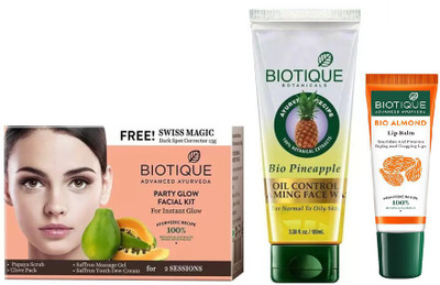 

BIOTIQUE BIO Party Glow Facial Kit, Bio Pineapple Oil Control Foaming Face Wash, LIP CARE(Set of 3)