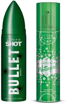 

Layer Bullet Burst 1Pc. 120ml & Evergreen 1Pc. 135ml Body Deodorant Spray(Set of 2)