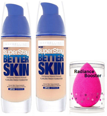 

radiance booster Sponge Puff & Maybelline Super Stay Better Skin Foundation (Pack of 2)(Set of 3)