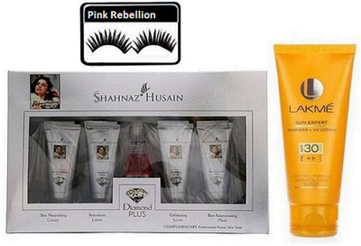 

Pink Rebellion Eyelashes & Shahnaz Husain Diamond Plus Facial Kit & Lakme Sun Expert Sunscreen Lotion(Set of 3)