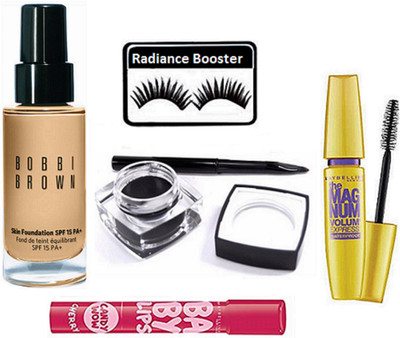 

radiance booster Eyelashes & Mac Fluidline Gel Eyeliner & Maybelline Baby Lip Balm & The Magnum Volume Express Mascara & Bobbi Brown Skin Foundation(Set of 5)