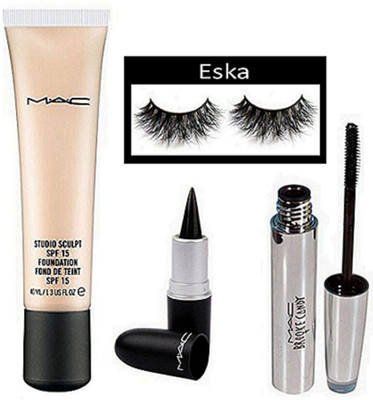 

eska Eyelashes, Mac Studio Sculpt Spf 15 Foundation Fond De Teint, Stick Kajal, Brooke Candy Mascara(Set of 4)