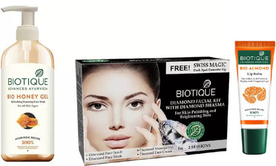 

BIOTIQUE BIO Honey Gel Face Wash, Bio Diamond Facial Kit, LIP CARE(Set of 3)