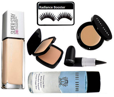 

radiance booster Eyelashes & Maybelline Super Stay Foundation & Two Way Compact & Stick Kajal & Bobbi Brown Corrector Concealer & Makeup Remover(Set of 6)