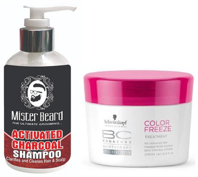 MISTER BEARD CHARCOAL SHAMPOO WITH SCHWARZKOPF COLOUR FREEZE MASK(Set of 2)