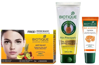 

BIOTIQUE BIO Anti Tan Facial Kit, Bio Pineapple Oil Control Foaming Face Wash, LIP CARE(Set of 3)