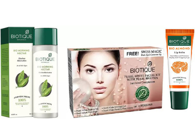 

BIOTIQUE BIO Morning Nectar Flawless Skin Lotion, Bio Pearl White Facial Kit , LIP CARE(Set of 3)