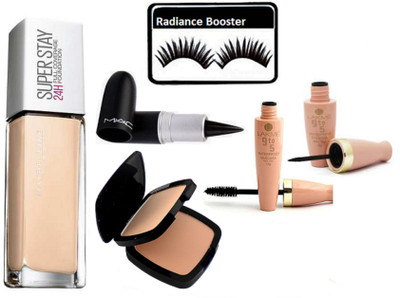 radiance booster Eyelashes & Super Stay Foundation & Two Way Compact & Stick Kajal & Eyeliner+Mascara(Set of 6)
