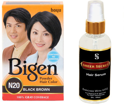 

Bigen HAIR COLOR BLACK BROWN NO.N20 with SHEER SECRET HAIR SERUM(Set of 2)