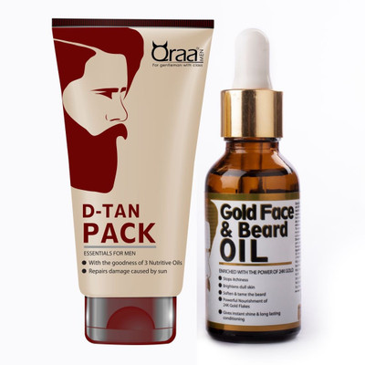 

Qraa MEN D-TAN PACK FOR MEN 120GM + GOLD FACE AND BEARD OIL 30ml(Set of 2)