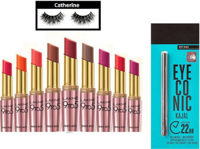 

catherine Eyelashes, Prime+Matte Lipstick (Set Of 9) Eyeconic Kajal(Set of 11)