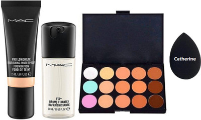 

catherine Sponge Puff, Mac 15 Shade Concealer Palette, Pro Long Wear Nourishing Foundation, Fix Brume Fixante Rafraichissant(Set of 4)