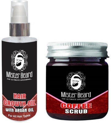 

MISTER BEARD Hair Growth Argan Oil 100ml WITH Coffee Scrub 100gm(Set of 2)