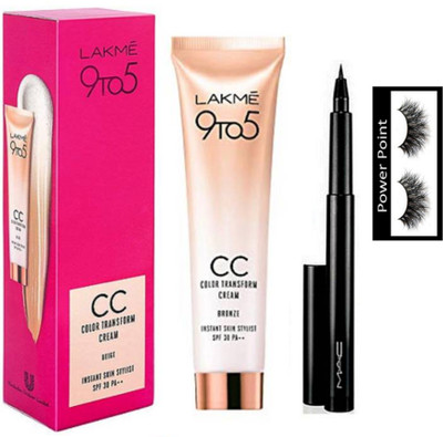 

POWER POINT Eyelashes, 9to5 CC Color Transform Cream and mac pen liner (Set of 3)(Set of 3)