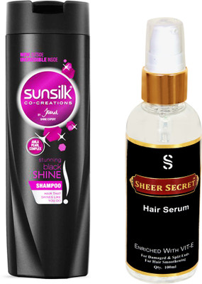 SHEER SECRET HAIR SERUM 100ML and SUNSILK STUNNING BLACK SHAMPOO 180ML(Set of 2)
