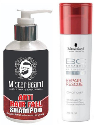 

MISTER BEARD ANTI HAIR FALL SHAMPOO WITH SCHWARZKOPF REPAIR RESCUE CONDITIONER(Set of 2)