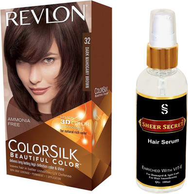 

Revlon DARK MAHOGANY BROWN HAIR COLOUR NO. 32 with SHEER SECRET HAIR SERUM(Set of 2)