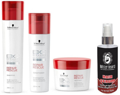 

MISTER BEARD HAIR SERUM WITH SCHWARZKOPF REAPIR RESCUE COND, MASK, SHAMPOO(Set of 4)