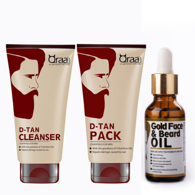 

Qraa Men Gold Face And Beard Oil 30ml + D-Tan Pack for Men 120gm + D-Tan Cleanser for Men 100gm(Set of 3)