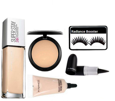 

radiance booster Eyelashes & Super Stay Foundation & Compact & Select Cover Up Concealer & Stick Kajal(Set of 5)