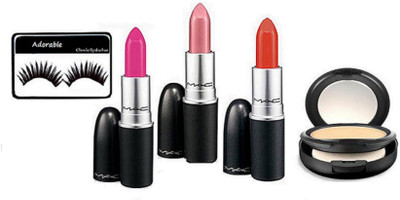 

Adorable eyelashes, mac multi color lipstick pack of 3 and compact(Set of 5)