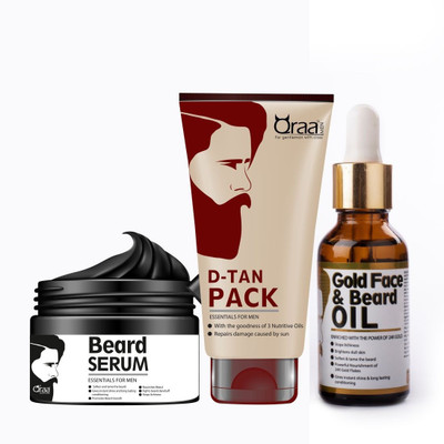 

Qraa Men Beard Serum 100gm + D-Tan Pack for Men 120gm + Gold Face And Beard Oil 30ml(Set of 3)