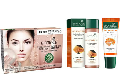 

BIOTIQUE BIO Pearl White Facial Kit, Bio Honey Gel Refreshing Foaming Face Cleanser For All Skin Types , LIP CARE(Set of 3)