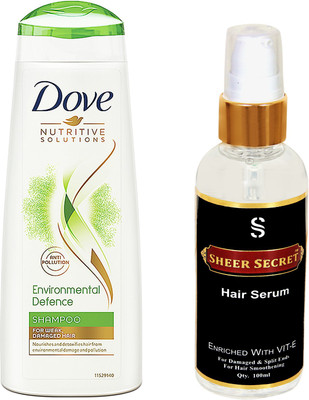 

SHEER SECRET HAIR SERUM 100ML and DOVE ENVIRONMENTAL DEFENCE SHAMPOO 180ML(Set of 2)