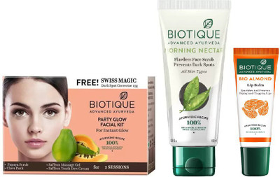 

BIOTIQUE BIO Party Glow Facial Kit, Bio Morning Nectar Face Scrub , LIP CARE(Set of 3)