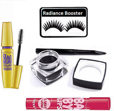 

radiance booster Eyelashes & Mac Fluidline Gel Eyeliner & Maybelline Baby Lip Balm & The Magnum Volume Express Mascara(Set of 4)