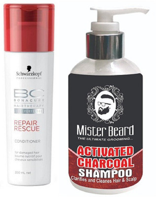 

MISTER BEARD CHARCOAL SHAMPOO WITH SCHWARZKOPF REPAIR RESCUE CONDITIONER(Set of 2)