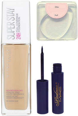 

ellie silicon puff , superstay 24H full coverage foundation, padma eyeliner(Set of 3)
