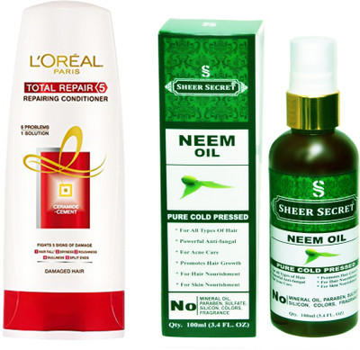 

SHEER SECRET NEEM OIL 100 ML (PURE COLDPRESSED) and LOREAL CONDITIONER TOTAL REPAIR 5 175ML(Set of 2)