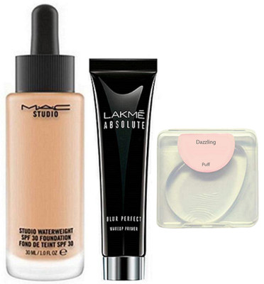 

DAZZLING Silicon Puff & Absolute Blur Perfect Makeup Primer & Studio Water Weight Foundation (Set of 3)(Set of 3)