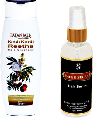 

SHEER SECRET HAIR SERUM 100ML and PATANJALI KESH KANTI REETHA SHAMPOO 200ML(Set of 2)