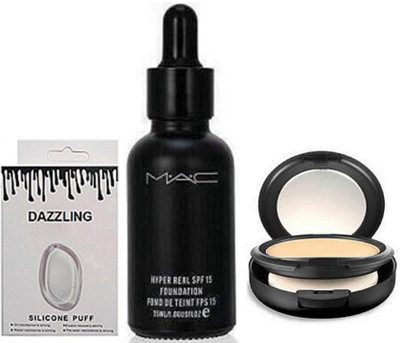 

DAZZLING Silicon Puff & Mac Hyper Real Foundation & Compact(Set of 3)