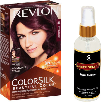 

Revlon BURGUNDY HAIR COLOUR NO. 34 with SHEER SECRET HAIR SERUM(Set of 2)