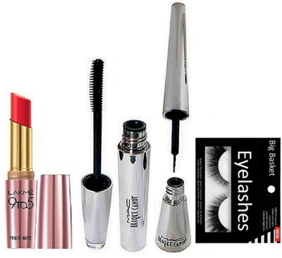 

divas beauty Eyelashes ,Mac Brook Candy Eyeliner & Mascara with Lakme 9 to 5 Lipstick(Set of 4)
