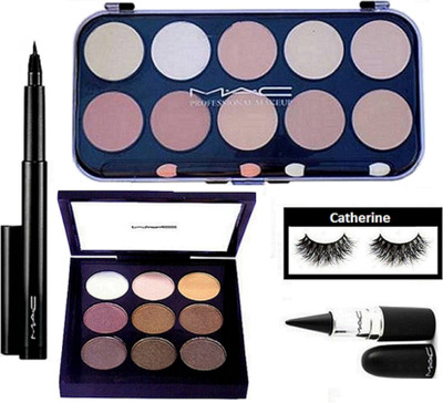 

catherine Eyelashes With Mac 10 Concealer palette,9 Shade Eyeshadow palette With pen Eyeliner And Stick Kajal(Set of 5)