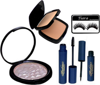 

tiara Eyelashes,Mac Studio Fix Compact,Padma Eyeliner & Mascara, Illuminator(Set of 5)