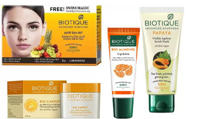 

BIOTIQUE BIO Anti Tan Facial Kit, Bio Carrot 40+ Spf Sunscreen Ultra Soothing Face Cream, Bio Papaya Exfoliating Face Wash, LIP CARE(Set of 4)